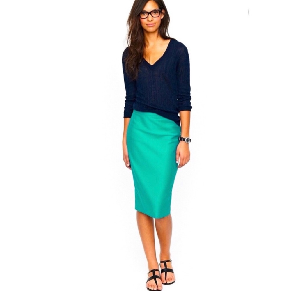 J. Crew Pencil Skirt Wool Blend Green Size 10